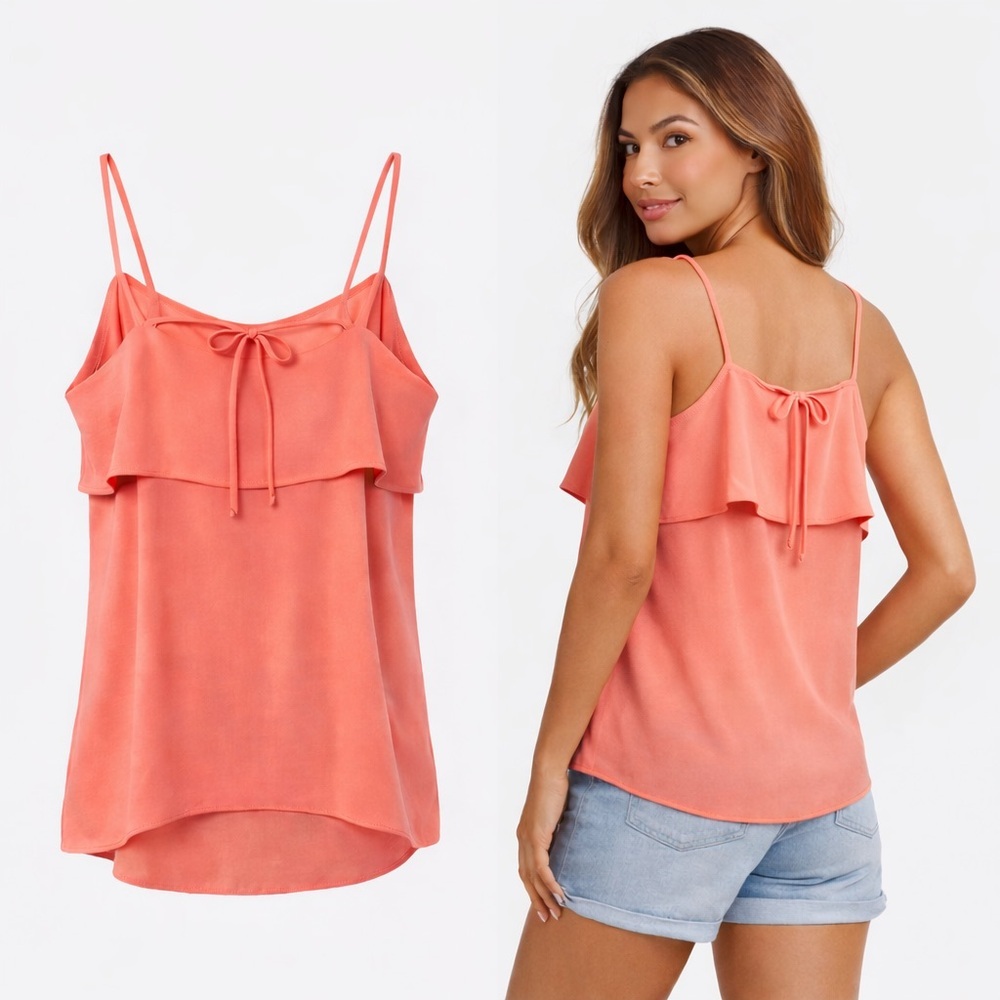 Veronica M | Coral Pink Flowy Camisole Tank Top | Double Strap | Size M